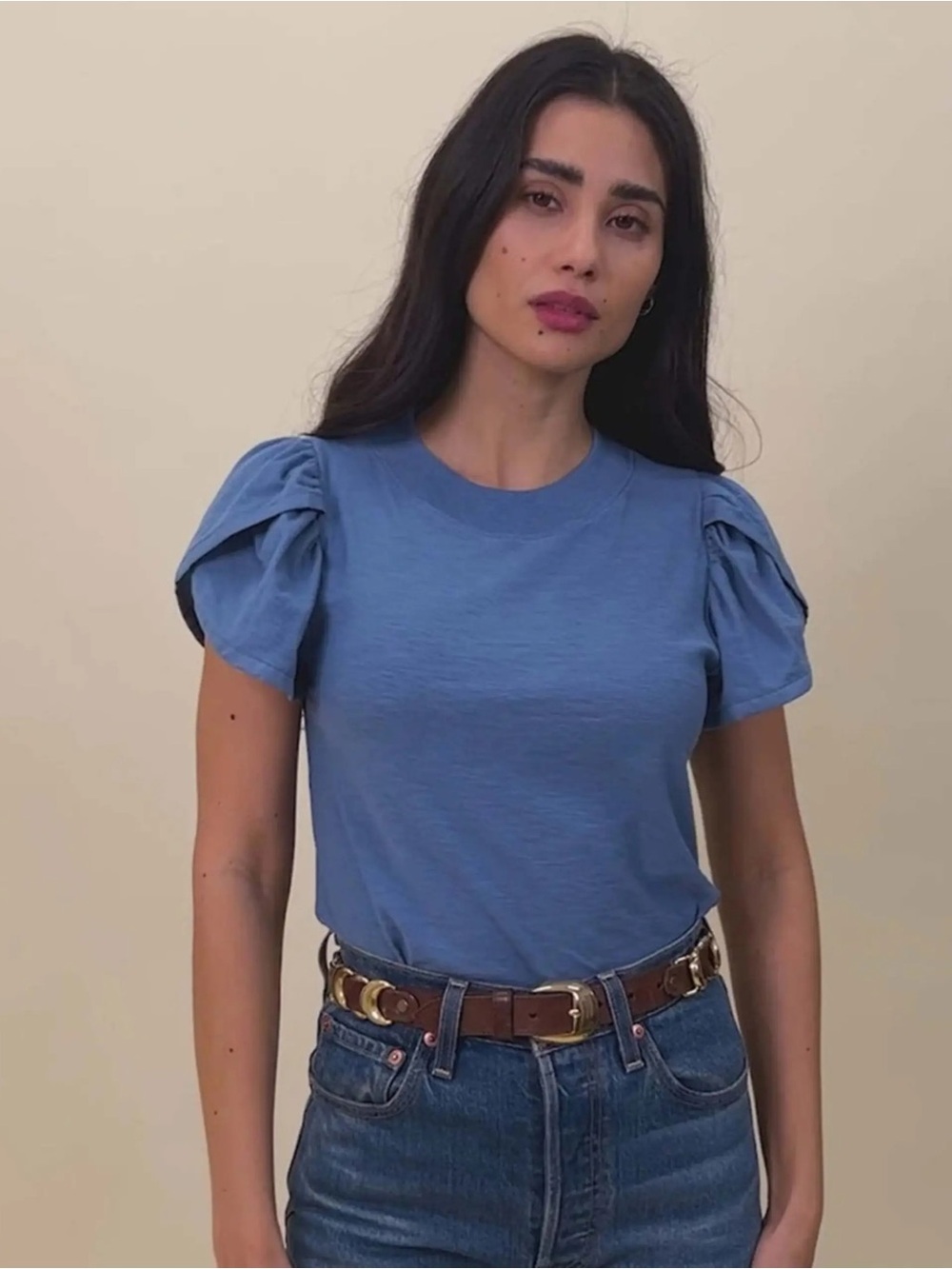 Nation LTD Kennedy Tee in Carolina Blue Pima Cotton Tulip Sleeve Large